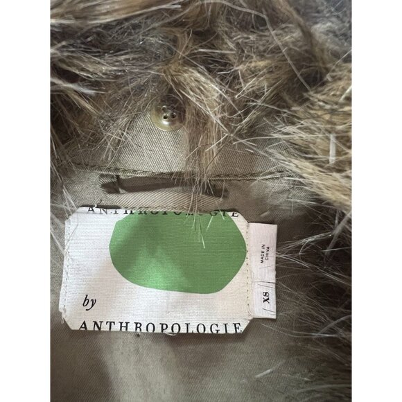 ANTHROPOLOGIE Faux Fur-Trimmed Field Parka Jacket Size XS Green Retail $188 - Picture 13 of 16